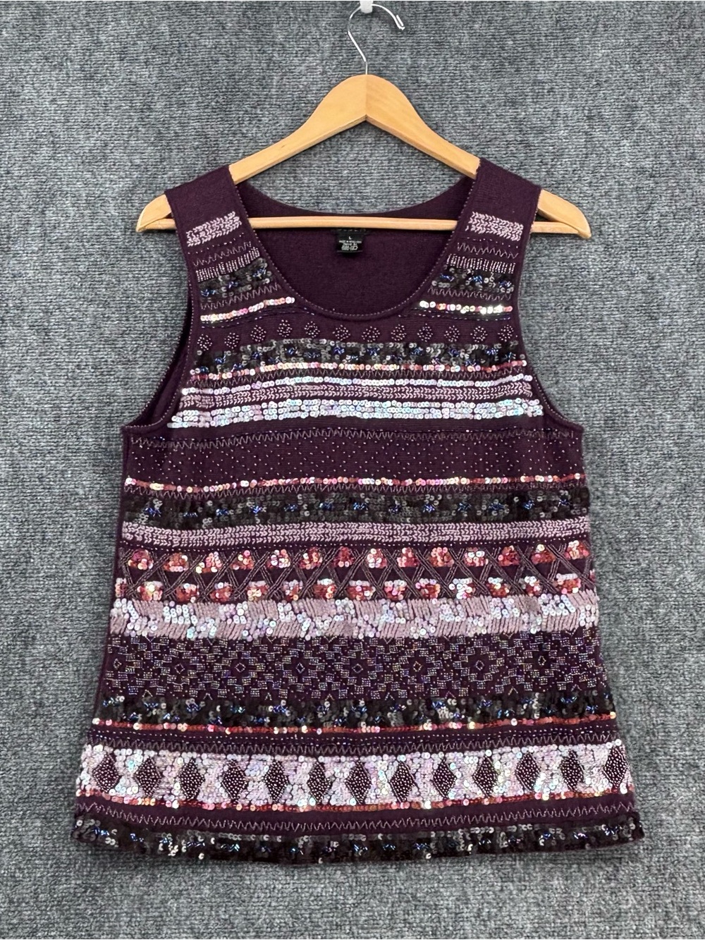 VTG Sigrid Olsen Purple Sequin Embroidered Knit Sleeveless Sweater Size L Artsy